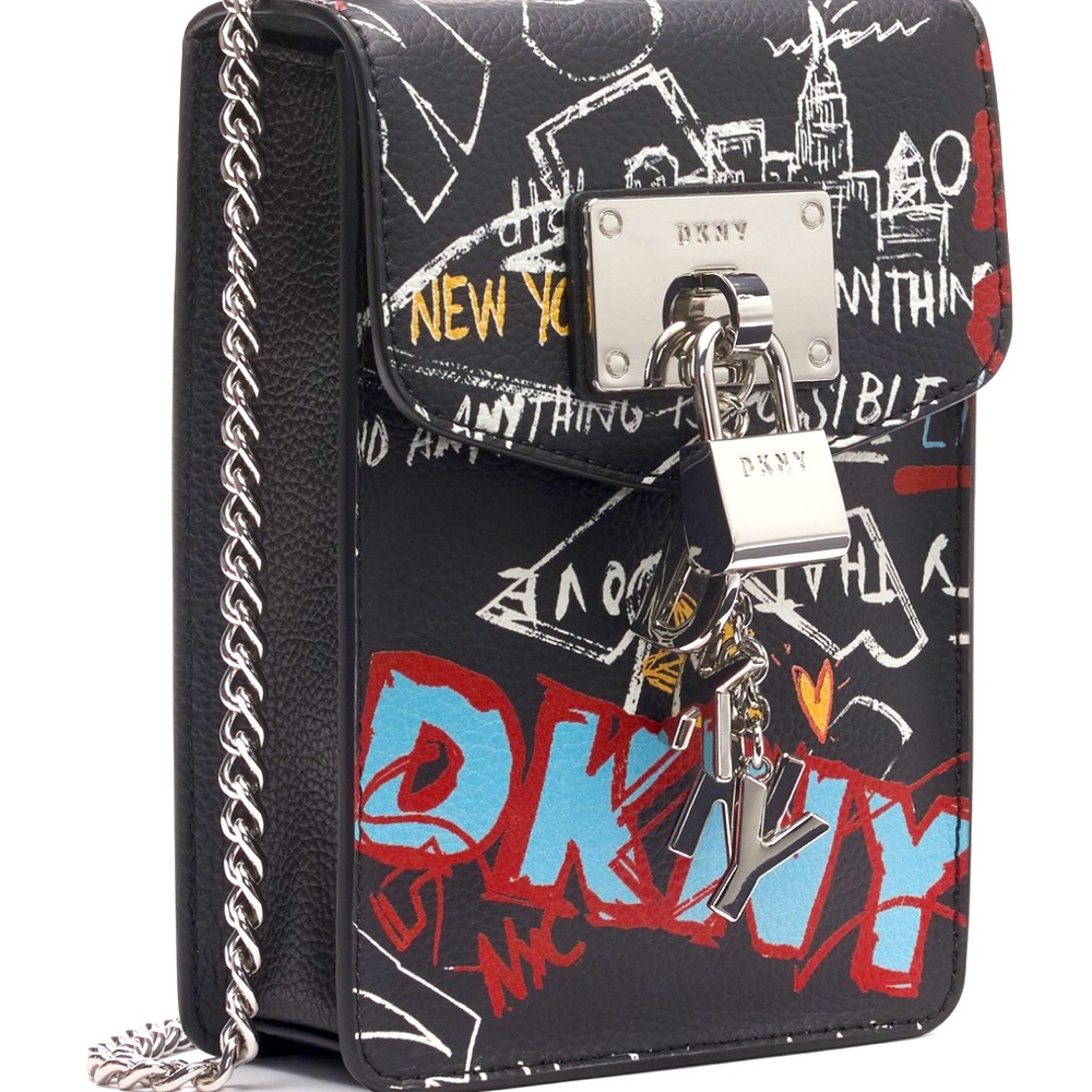 DKNY Black Graffiti Crossbody Bag with Blue & Red Accents